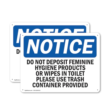 Signmission Do Not Deposit Feminine Hygiene Products, 18 in W x Rectangle, Aluminum OS-2PACK-NS-A-1218-L-11141